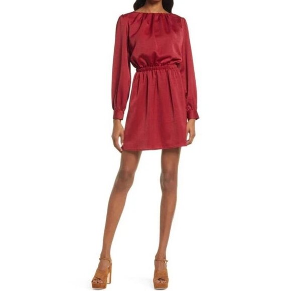 NWT Lost + Wander Womens Dark Red Emerald Mini Dress XL Open Back XMAS Holiday - Picture 1 of 15